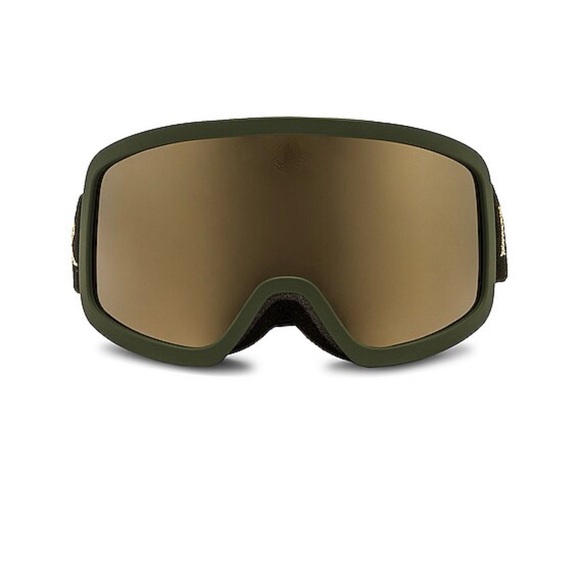 Moncler Army Green Gold Ski Snow Goggles New Never Worn W/Original Case - Picture 1 of 13